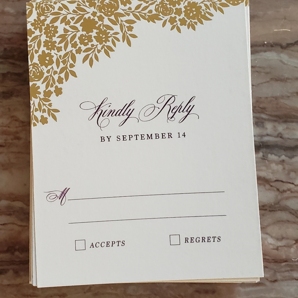 30 Eggplant/Purple Floral Garden Foil-Pressed RSVP Cards By September 14